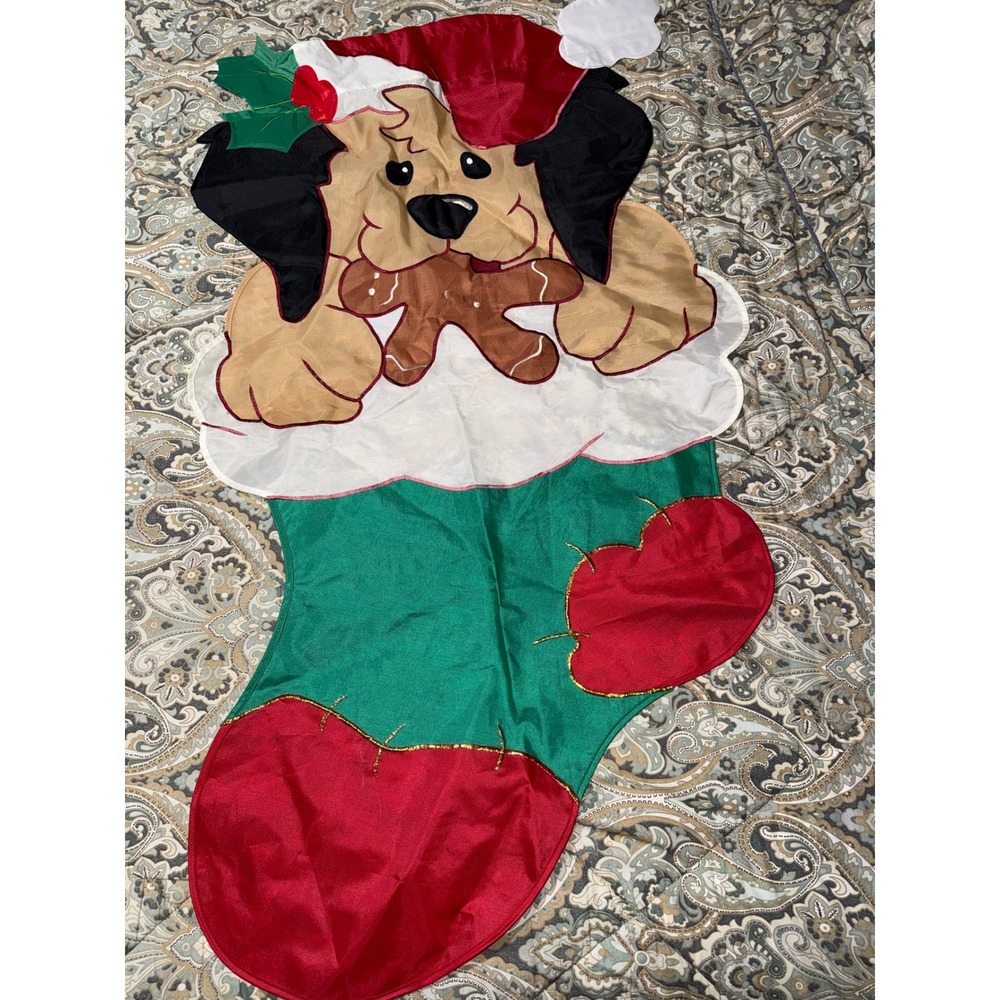 Meadow Creek Christmas Puppy Dog Stocking Decorative House Flag 35x23 New 00333